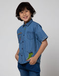 Little M Short Sleeve Shirt Denim Bordir Dino