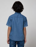 Little M Short Sleeve Shirt Denim Bordir Dino