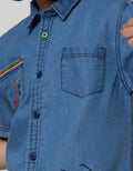 Little M Short Sleeve Shirt Denim Bordir Dino