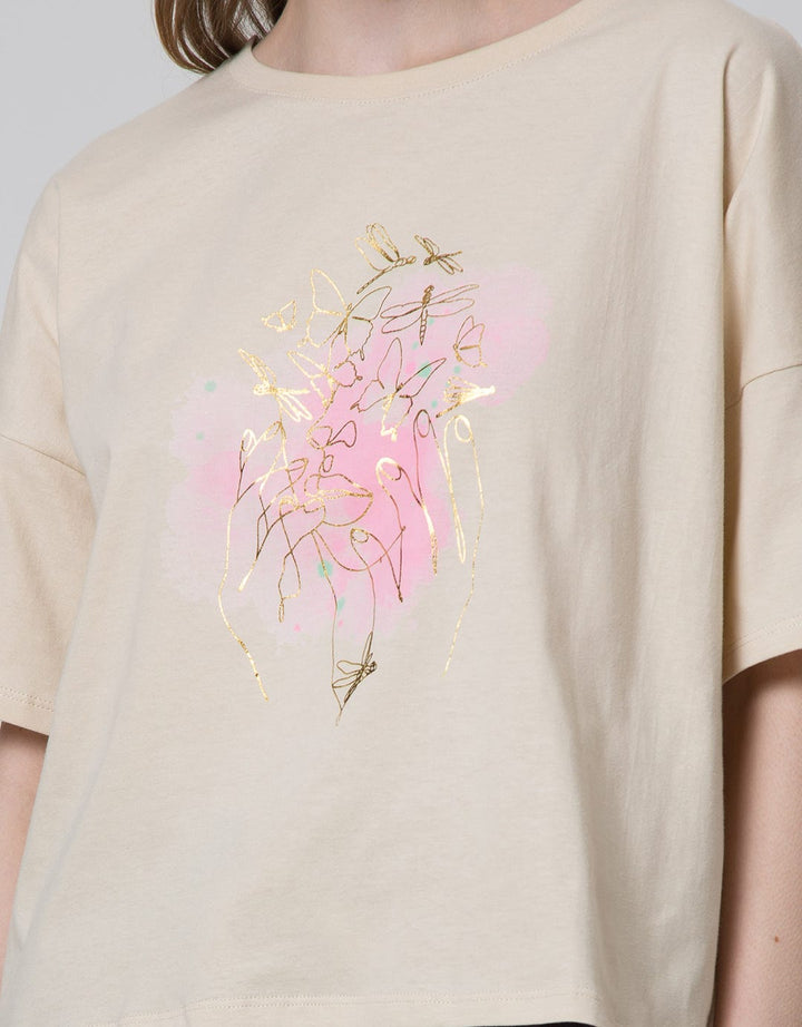 Details Short Sleeve T-Shirt Boxy Print Butterflies Hand