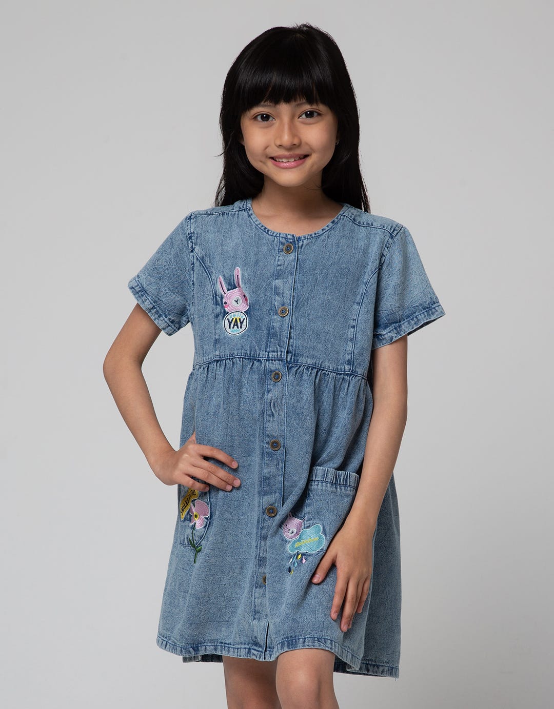 Little M Denim Wash Dress Anak Perempuan