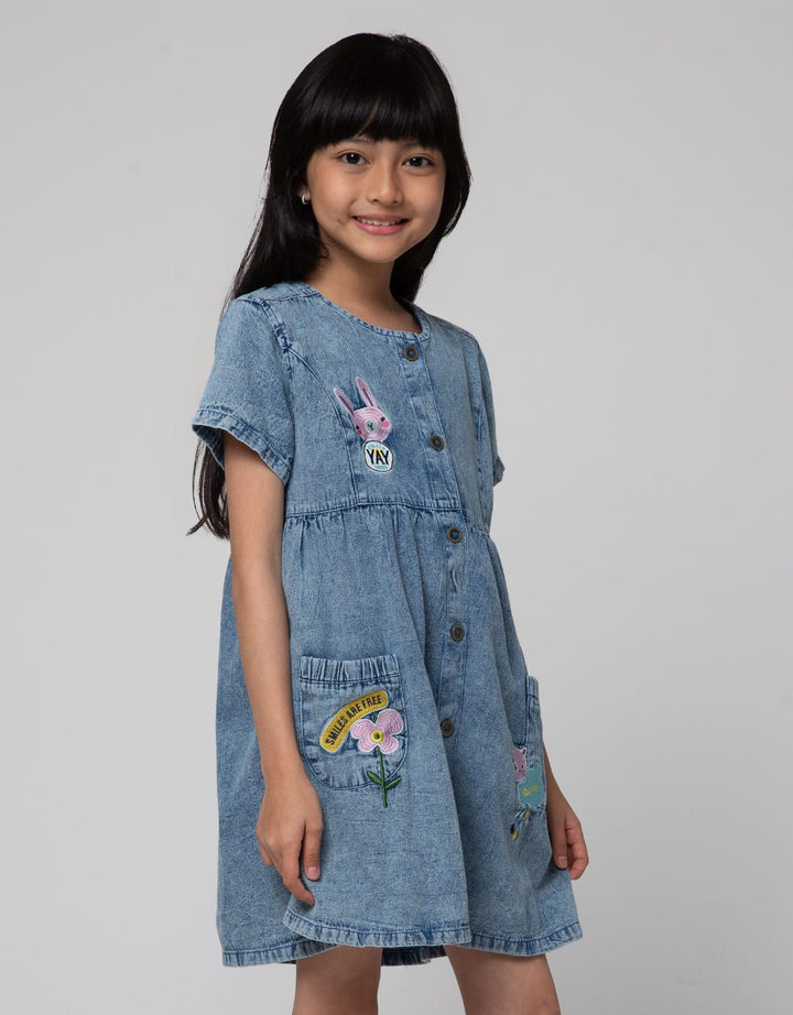 Little M Denim Wash Dress Anak Perempuan