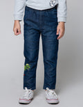 Little M Denim Pants Dino Print And Embroidery