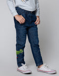 Little M Denim Pants Dino Print And Embroidery