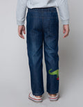 Little M Denim Pants Dino Print And Embroidery
