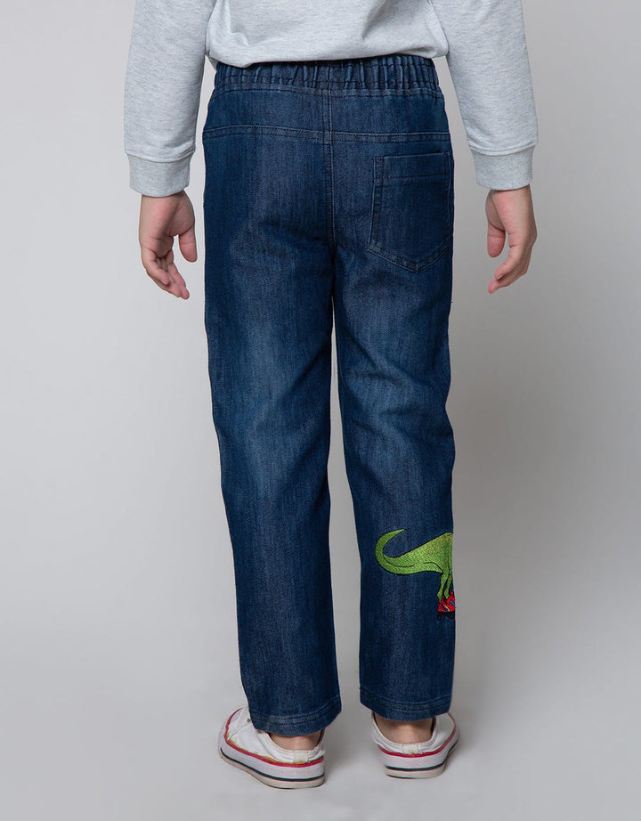 Little M Denim Pants Dino Print And Embroidery