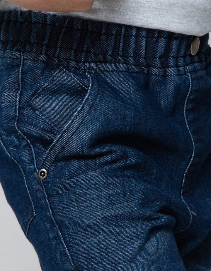 Little M Denim Pants Dino Print And Embroidery