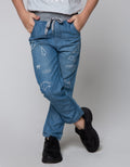 Little M Long Denim Border Dino