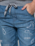 Little M Long Denim Border Dino