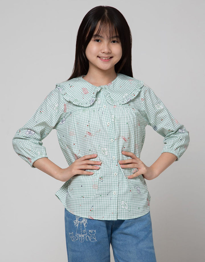 Aero Long Sleeve Shirt Doll Colar Ujung Kerut
