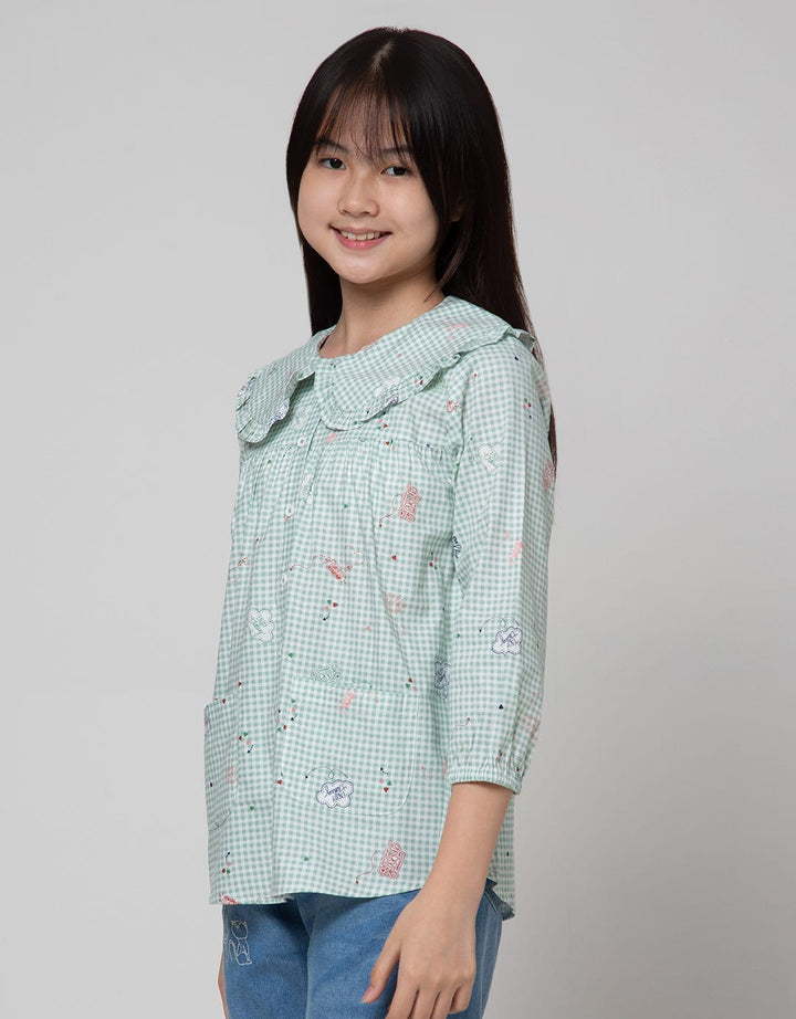 Aero Long Sleeve Shirt Doll Colar Ujung Kerut
