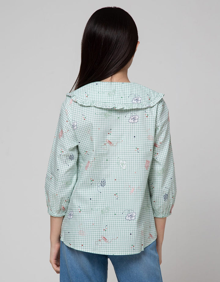 Aero Long Sleeve Shirt Doll Colar Ujung Kerut
