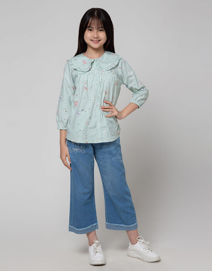 Aero Long Sleeve Shirt Doll Colar Ujung Kerut