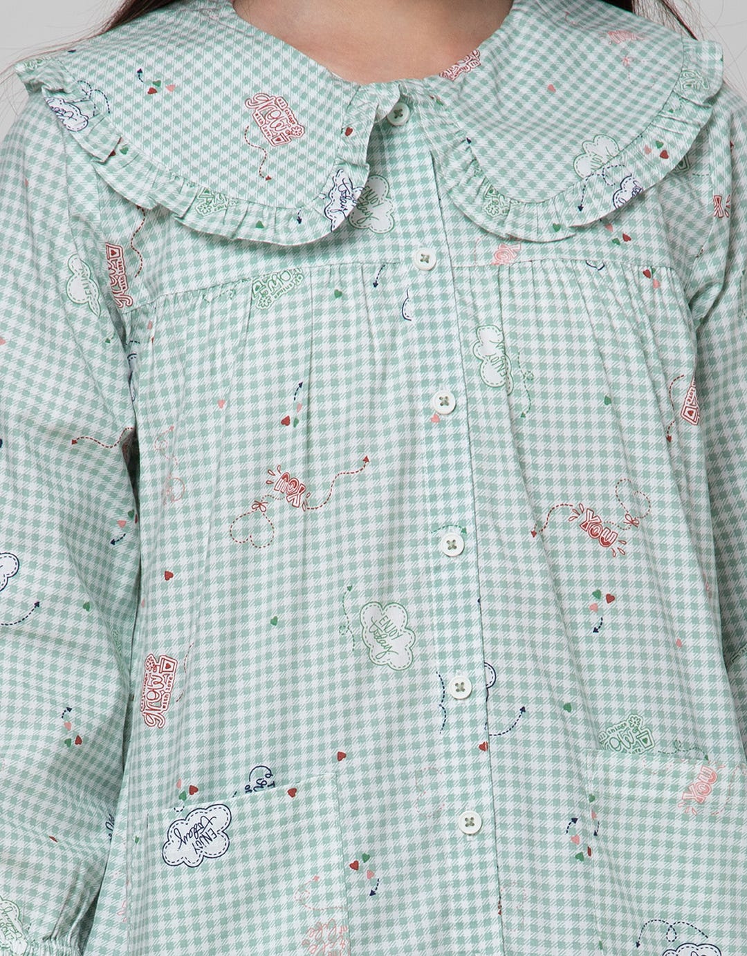 Aero Long Sleeve Shirt Doll Colar Ujung Kerut