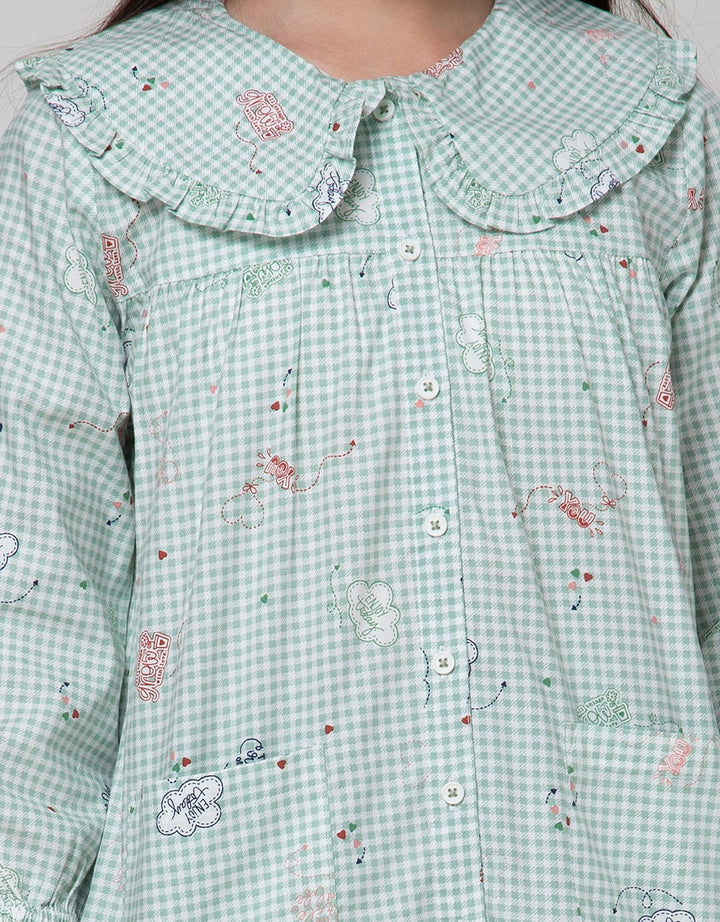 Aero Long Sleeve Shirt Doll Colar Ujung Kerut