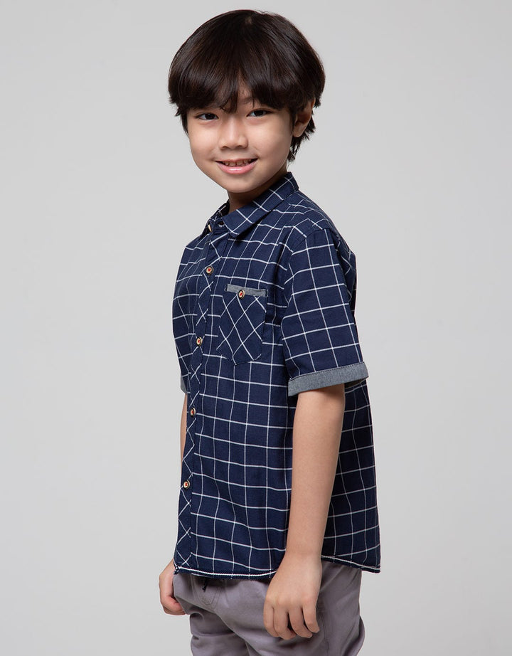 Little M Short Sleeve Square Print Shirt