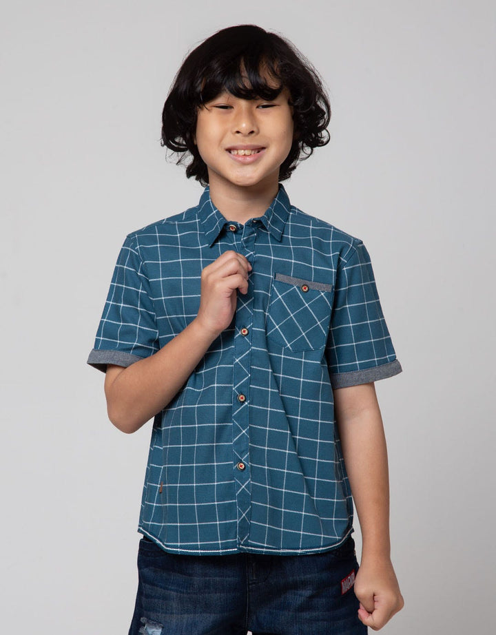 Little M Plaid Check Kemeja Anak Laki-Laki