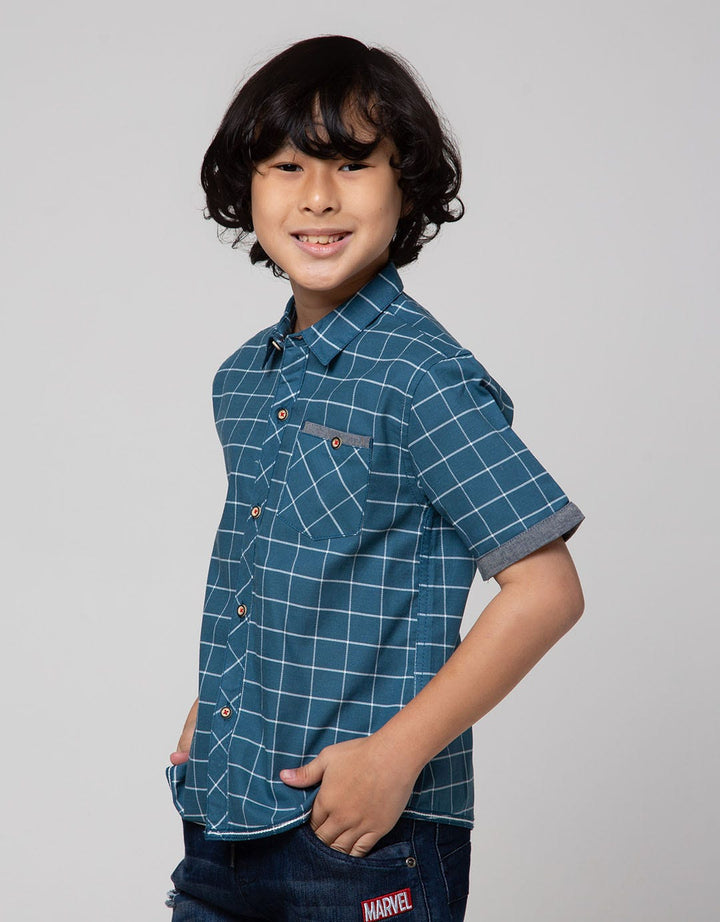 Little M Plaid Check Kemeja Anak Laki-Laki