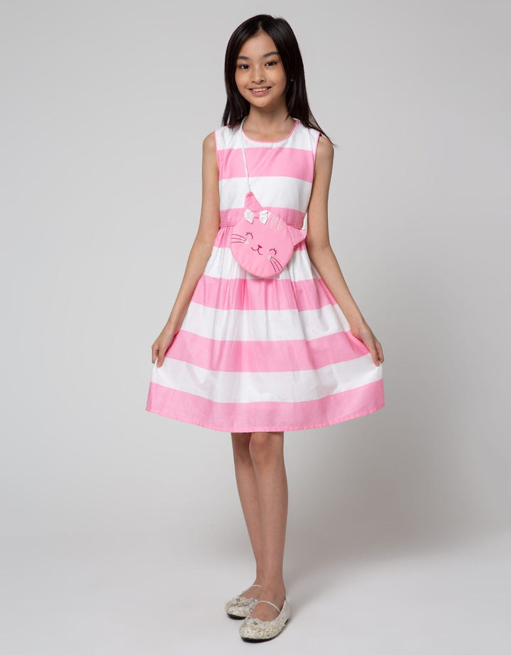 Kidz Too Midi Dress Stripe Tas Bunny Kuping
