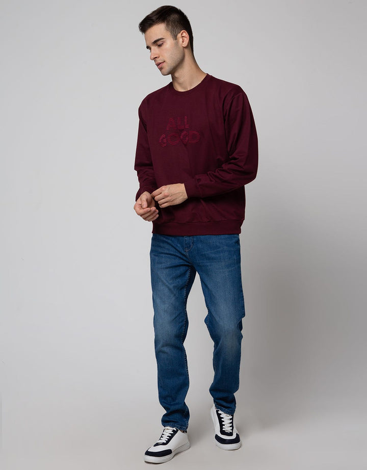 Details Long Sleeve Sweatshirt Jumper Wine Bordir Print