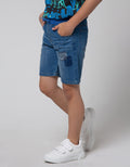 Little M Short Denim Pinggang Rib Bordir Stitch