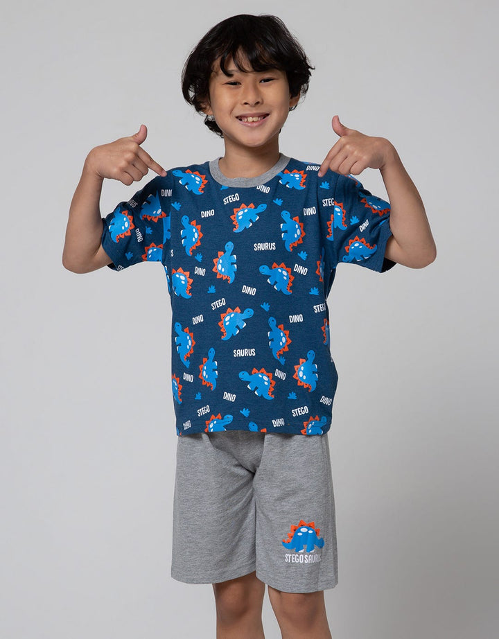 Little M Top-Bottom Setelan T-Shirt Print Dino
