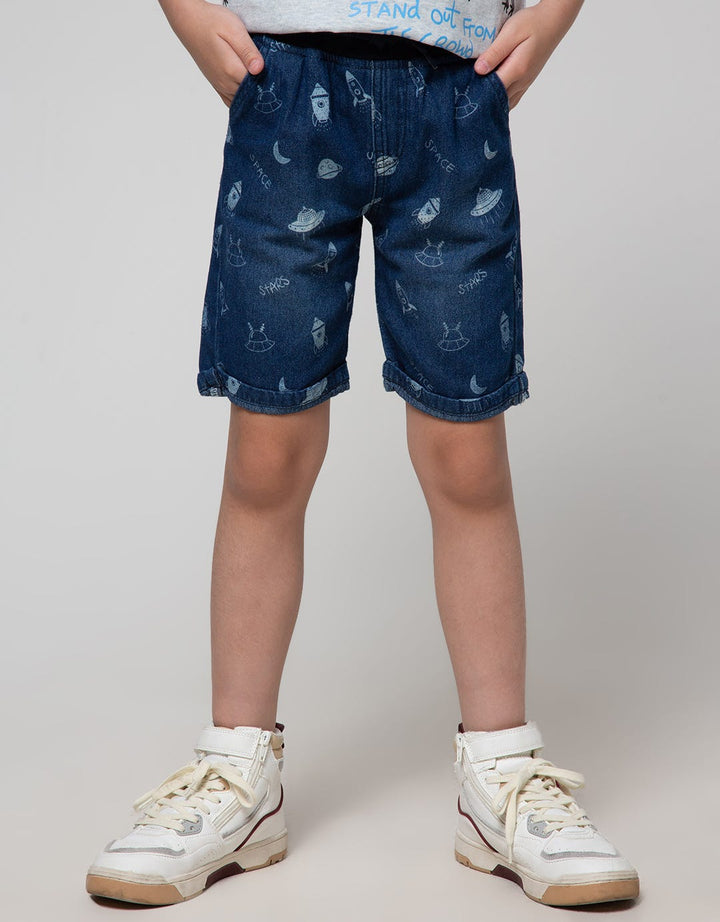 Little M Short Denim Print Space Rib Waist