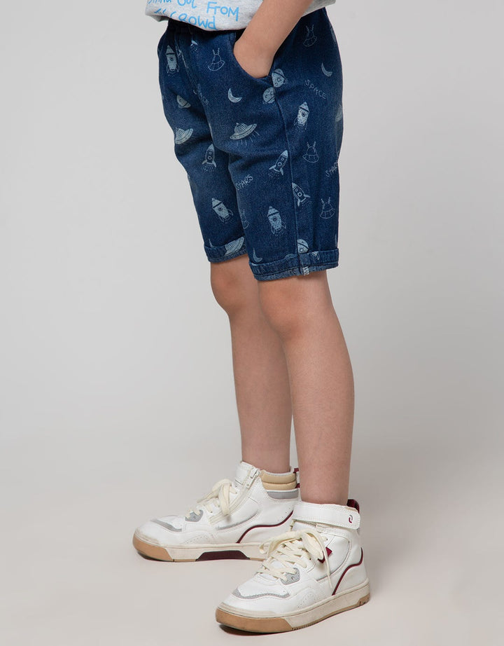 Little M Short Denim Print Space Rib Waist