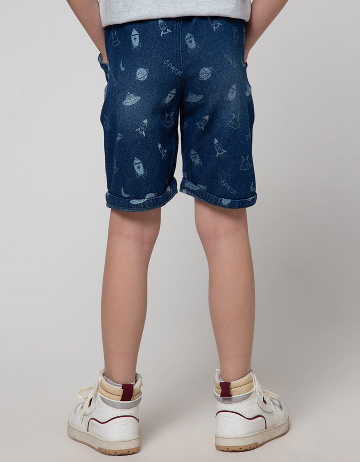 Little M Short Denim Print Space Rib Waist