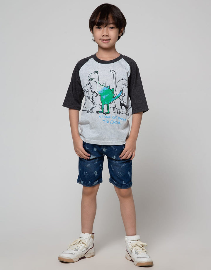 Little M Short Denim Print Space Rib Waist