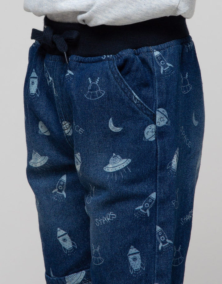 Little M Short Denim Print Space Rib Waist
