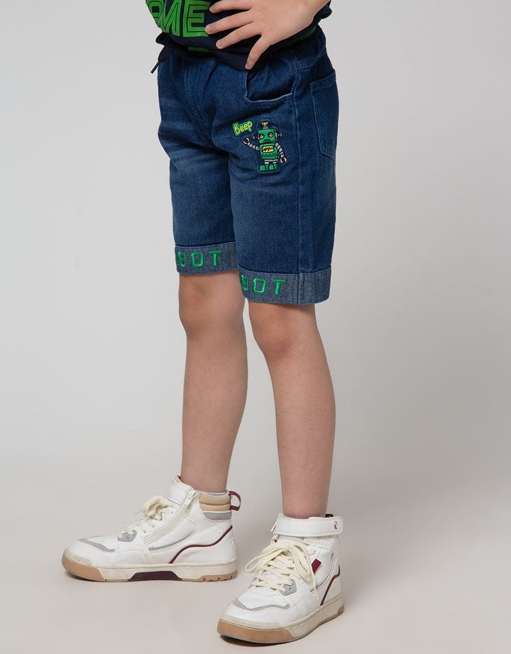 Little M Short Denim Bordir  Robot Rib