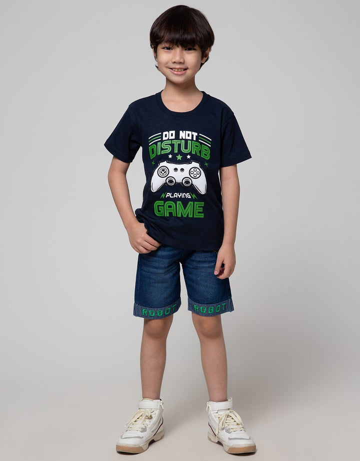 Little M Short Denim Bordir  Robot Rib
