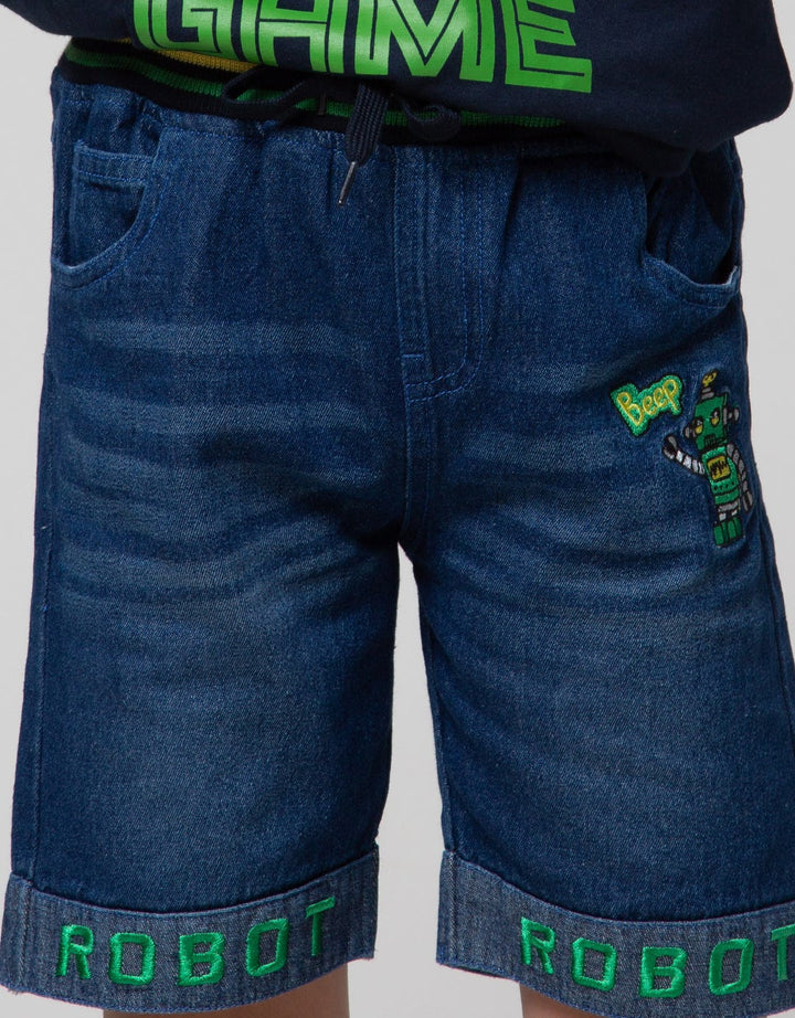 Little M Short Denim Bordir  Robot Rib