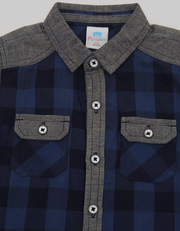Pipiniko Short Sleeve Shirt Checked Combi Chambray