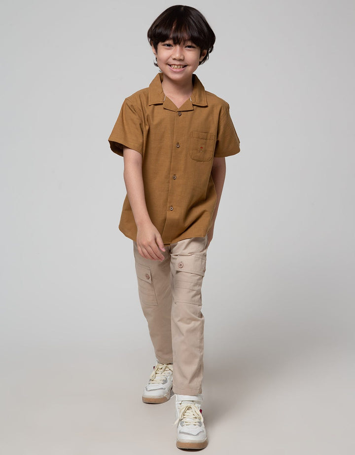 Little M Kemeja Cuban Collar Lengan Pendek Anak Laki-Laki