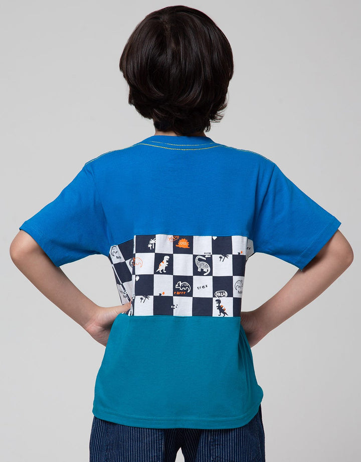 Little M Short Sleeve T-Shirt Checked Board Bordir Dino