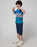 Little M Short Sleeve T-Shirt Checked Board Bordir Dino