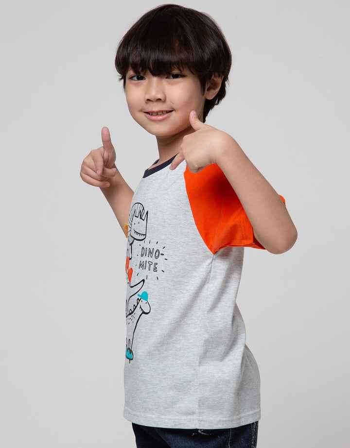 Little M Short Sleeve T-Shirt Raglan Dino Tassel Embroidery