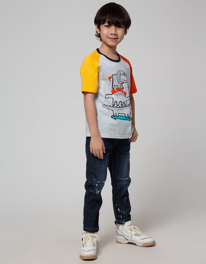 Little M Short Sleeve T-Shirt Raglan Dino Tassel Embroidery