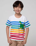 Little M Stripe Dino Bordir Kaos Anak Laki-laki