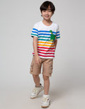 Little M Stripe Dino Bordir Kaos Anak Laki-laki