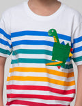 Little M Stripe Dino Bordir Kaos Anak Laki-laki