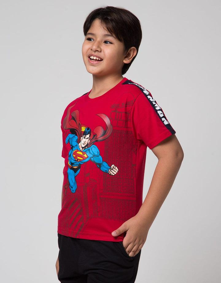 Character Short Sleeve T-Shirt Print Superman Lengan Ribbon A