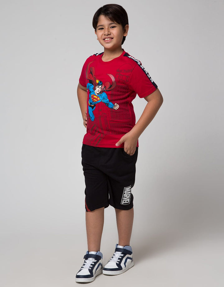 Character Short Sleeve T-Shirt Print Superman Lengan Ribbon A