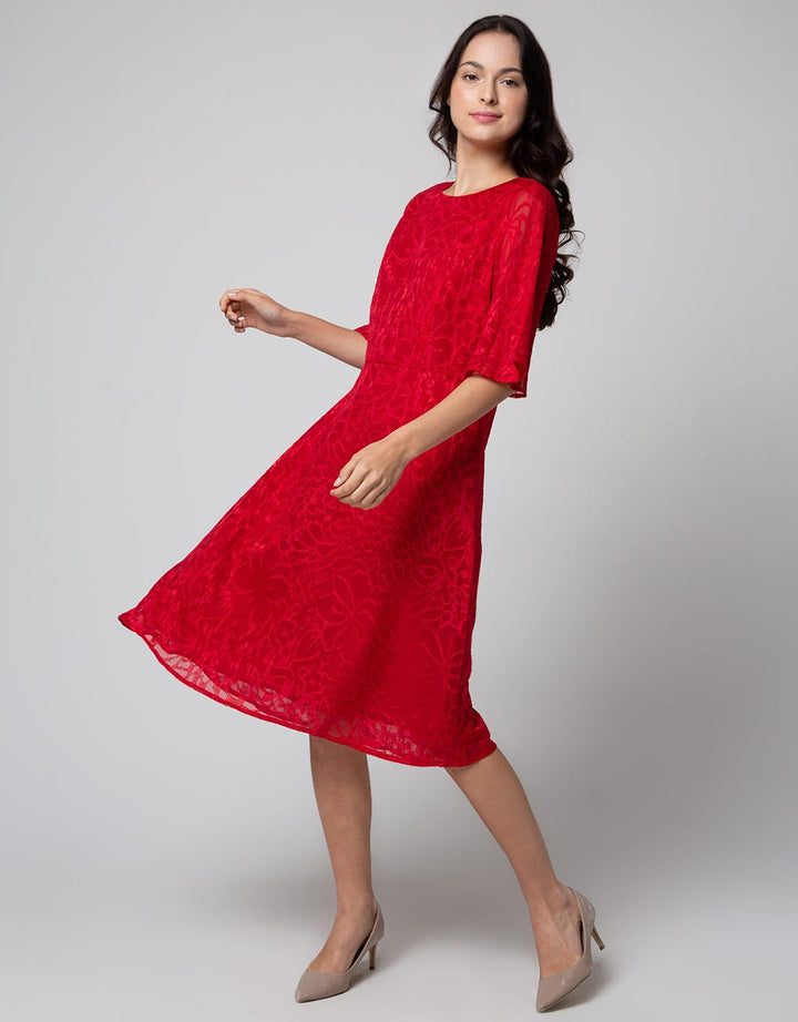 ST. YVES Short Sleeve Midi Dress Flowy With Texture
