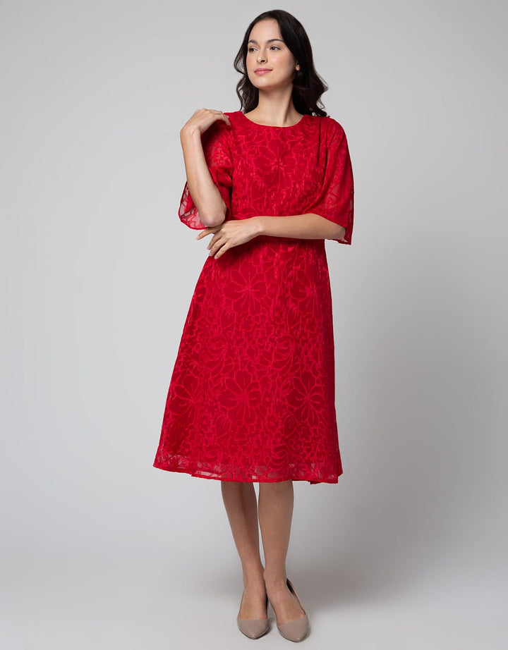 ST. YVES Short Sleeve Midi Dress Flowy With Texture