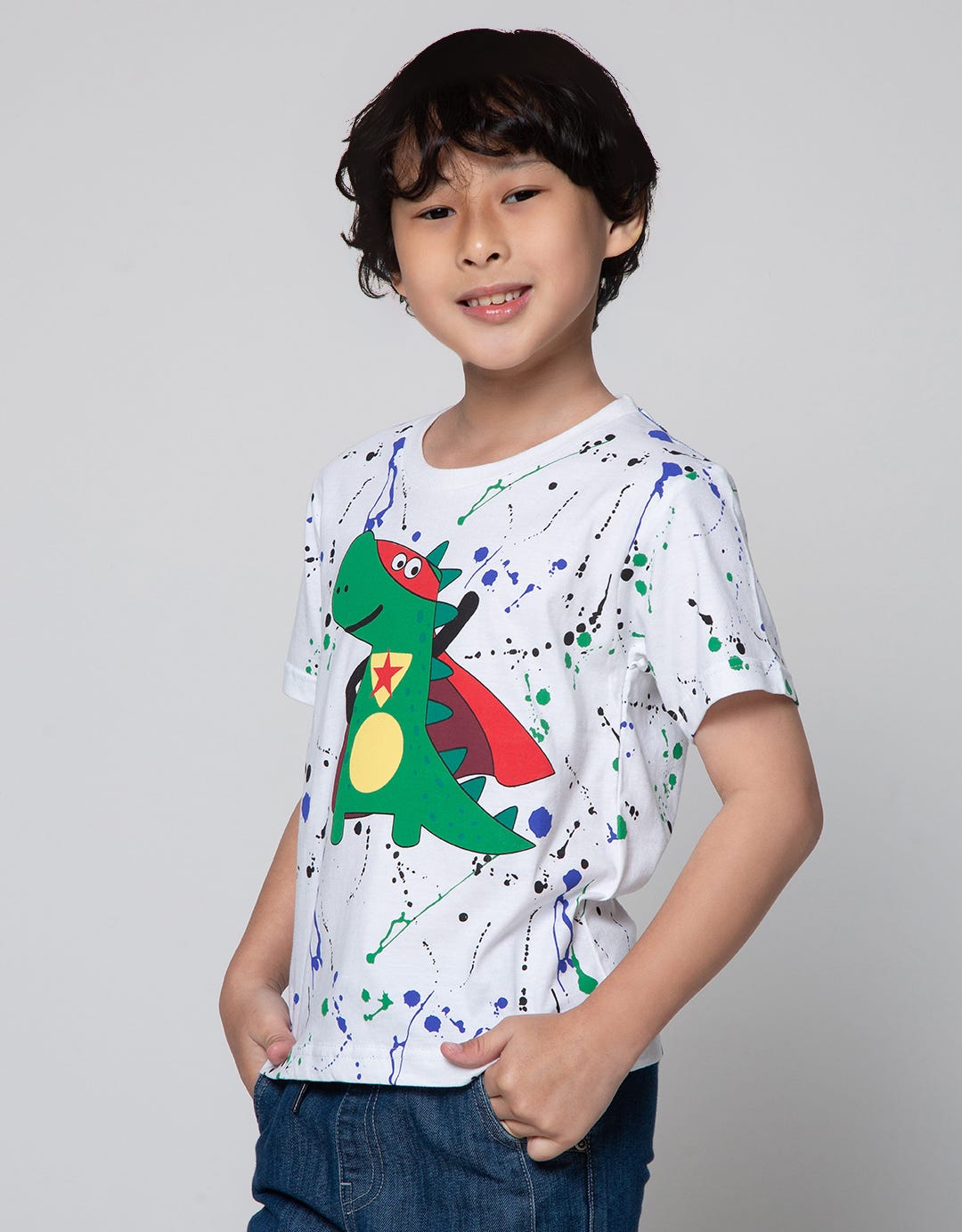 Little M Short Sleeve T-Shirt Splash Dino Superhero