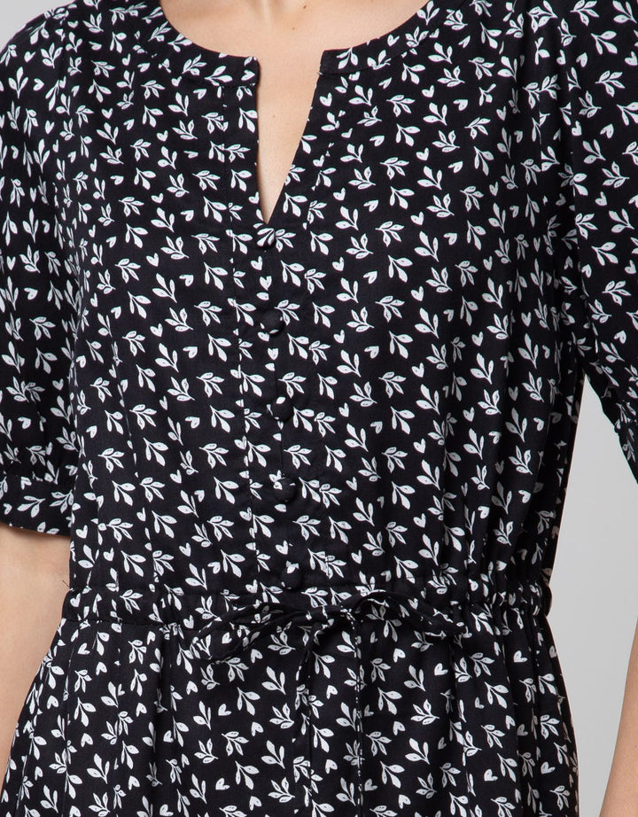 Connexion Print Leaf Midi Dress Wanita