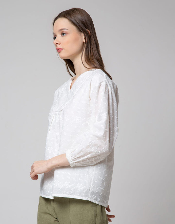 Connexion Long Sleeve Blouse 7/8 Embro Flower Sulur Combi Lace Insert